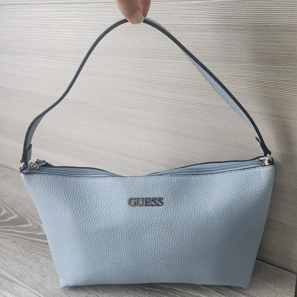 Guess Women's Faux Pebbled Texture Leather Baby Sky‎ Blue Shoulder Purse Spring